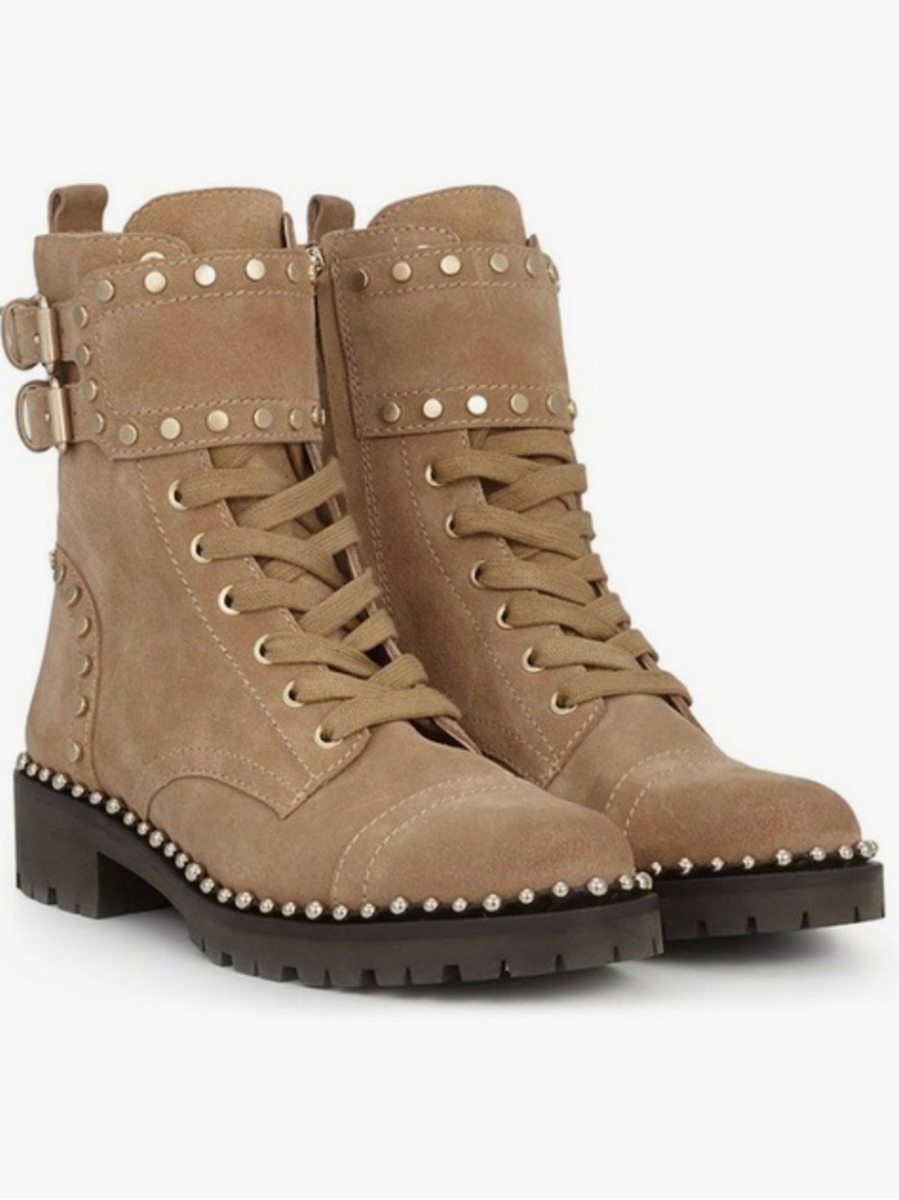 Sam Edelman Taupe Suede Studded Lace-Up Ankle Boots Size 8.5